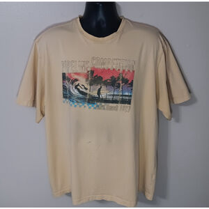 Vintage 1987 Oahu Beach Pipeline Competition 2XL Surf T-shirt Yellow Distressed